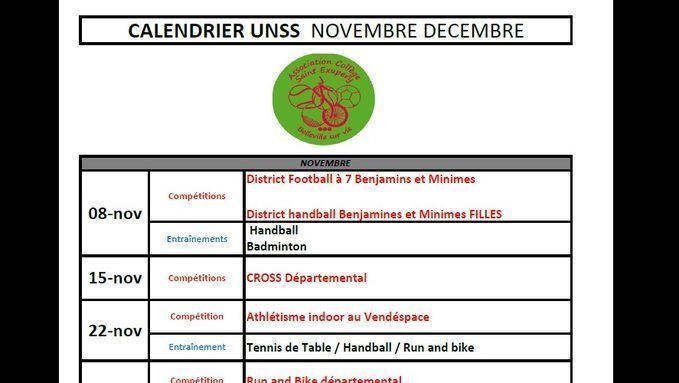 Calendrier Période Vacances de la TOUSSAINT à NOËL